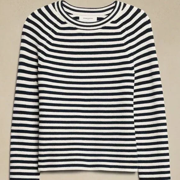 Banana Republic Navy Stripe Ribbed Crew-Neck Pullover Sweater/NWT/M - Picture 1 of 11